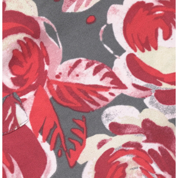 NYDJ Red Rose Pleated V-Neck Button-Down Blouse Sz M | 3/4 Sleeve, Romantic Chic - Picture 10 of 15